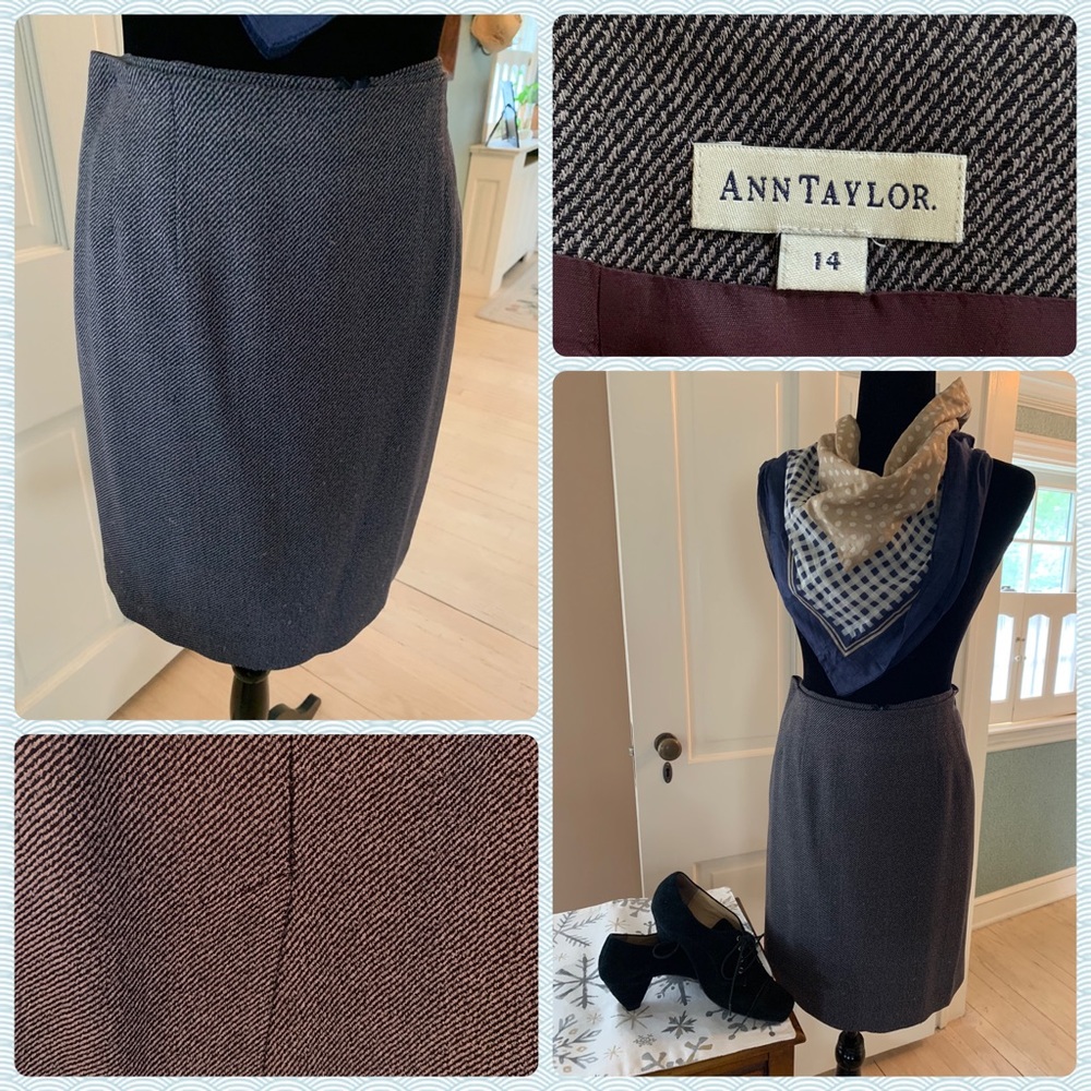 Ann Taylor Diagonally Striped Navy/Beige Skirt